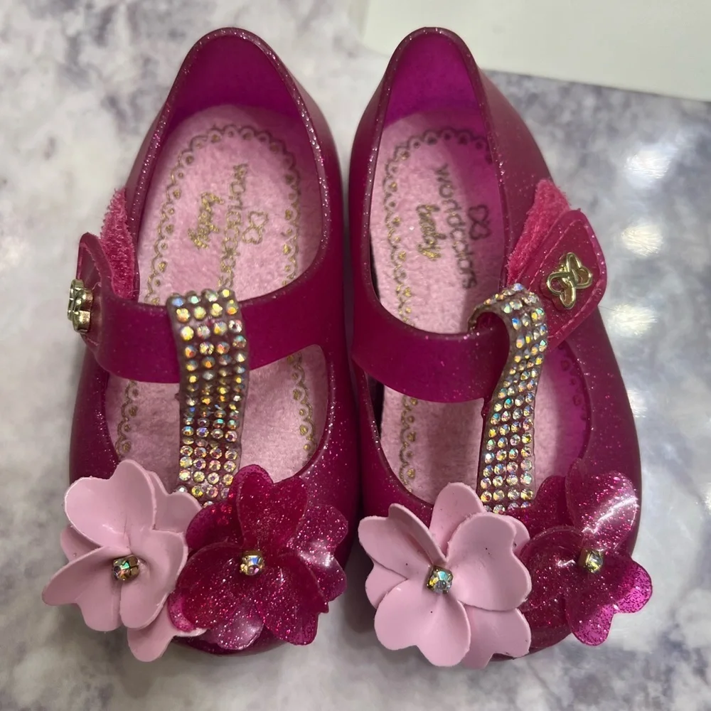 World colors mermaid baby shoes size 2 pink glittery shoes